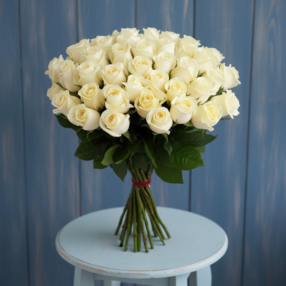 Букет 51 Белая роза Эдлесс Лав в Довольном