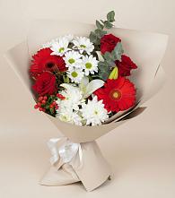 Букет цветов из:  Розы, Хризантемы, Герберы и Лилии в Довольном