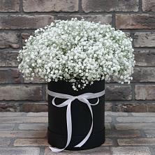 Цветочная композиция из Гипсофила в шляпной коробке в Довольном