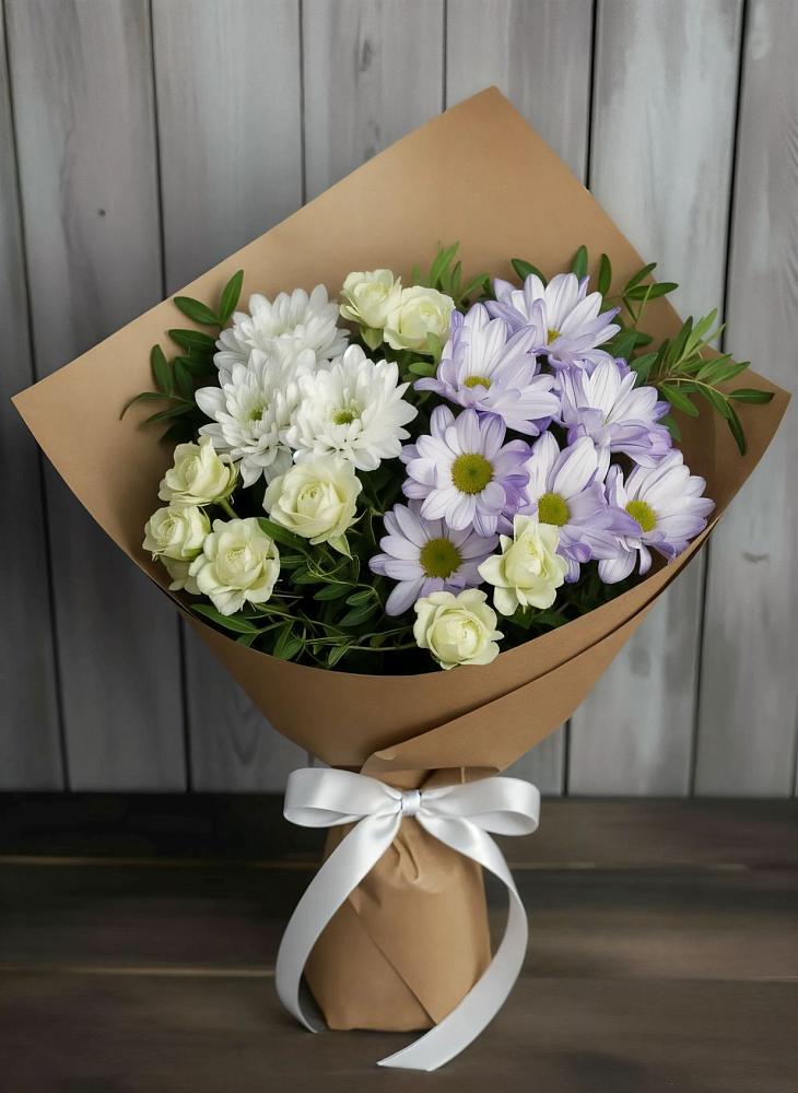 Букет цветов из: Хризантемы и Розы в Довольном